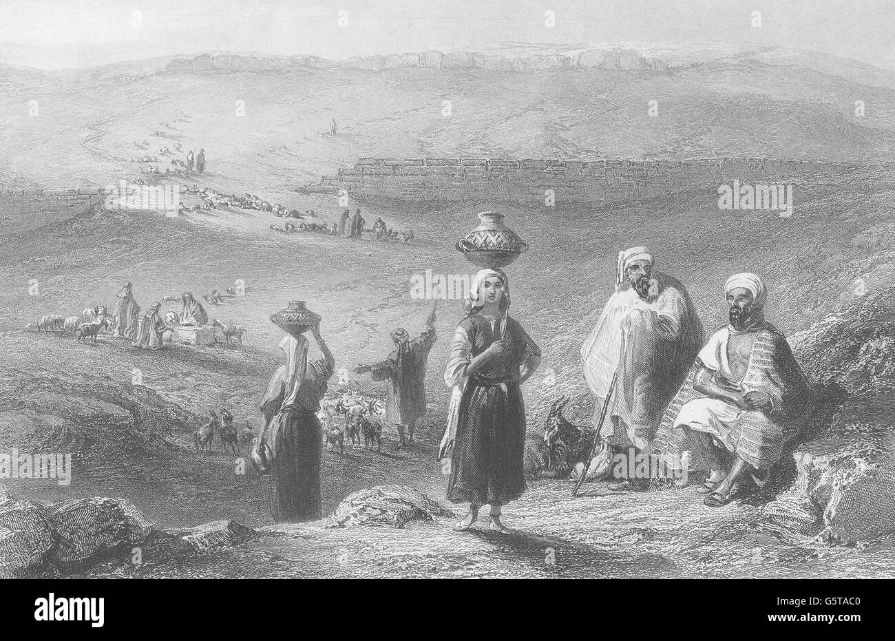 BETHEL: Palestina: Wells & rimangono del Pool a. Pastore. (Bartlett), 1847 Foto Stock