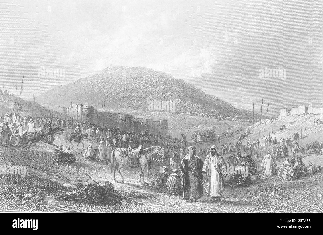 Israele - Palestina: Monte Tabor: Fiera Khân Tujjar. occupato la scena. , Antica stampa 1847 Foto Stock