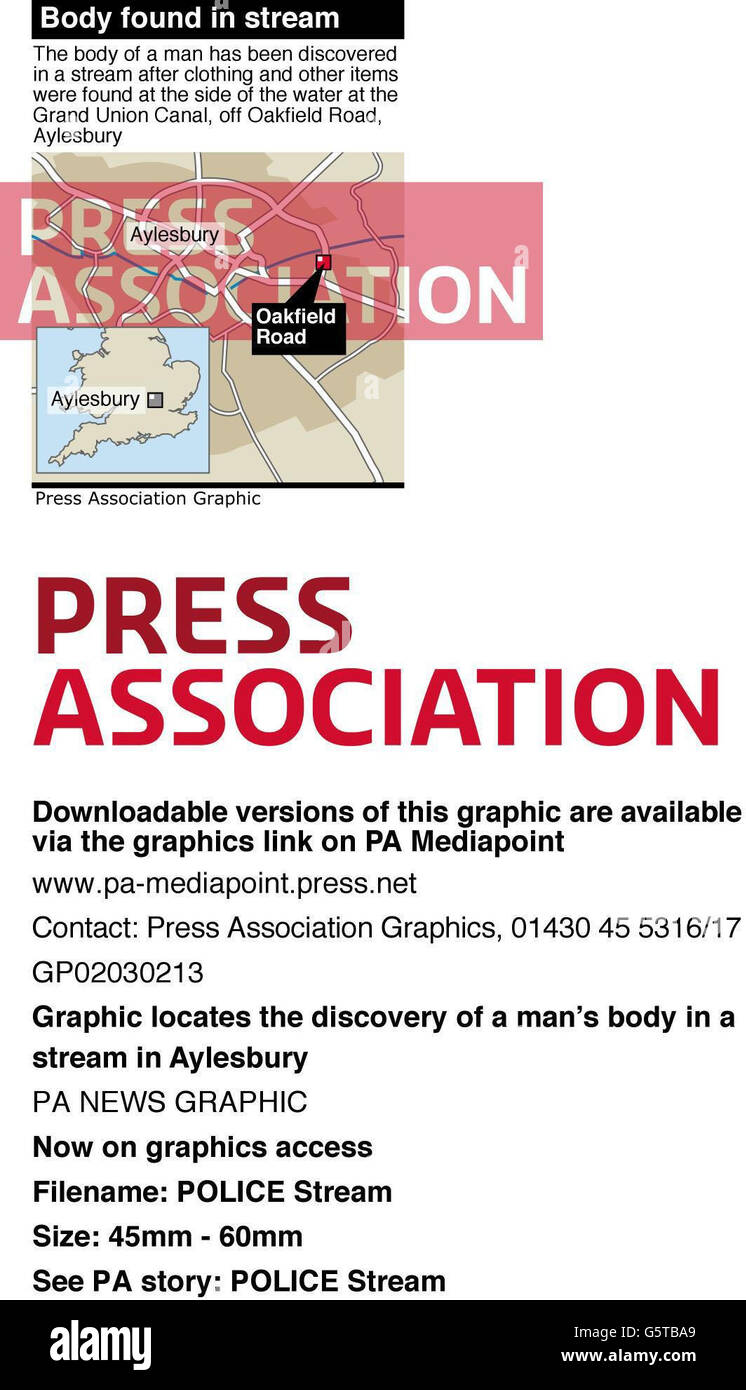 Il grafico individua la scoperta del corpo di un uomo in un Stream in Aylesbury Foto Stock