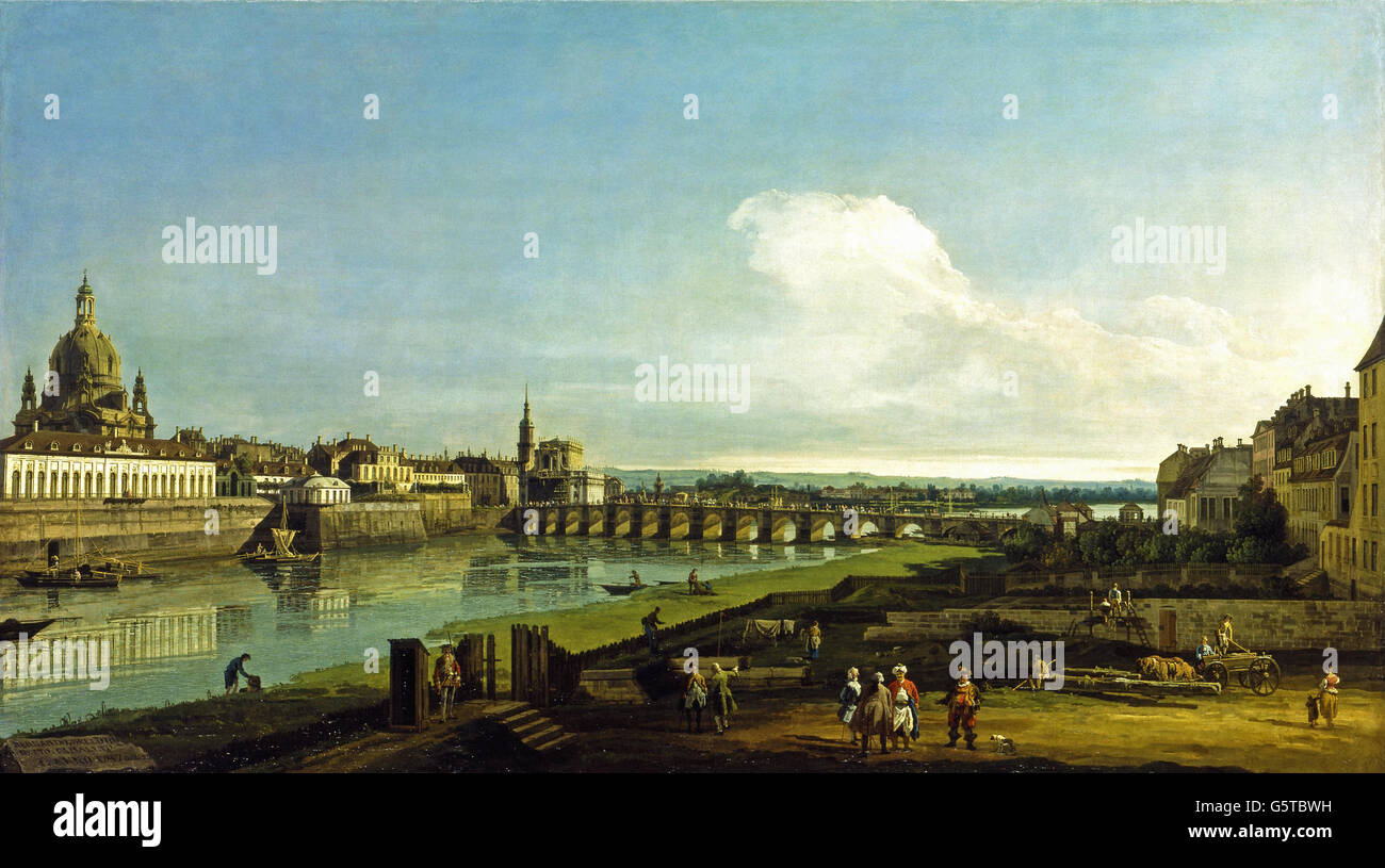 Bernardo Bellotto, il Canaletto - Blick auf Dresden mit der Frauenkirche Foto Stock
