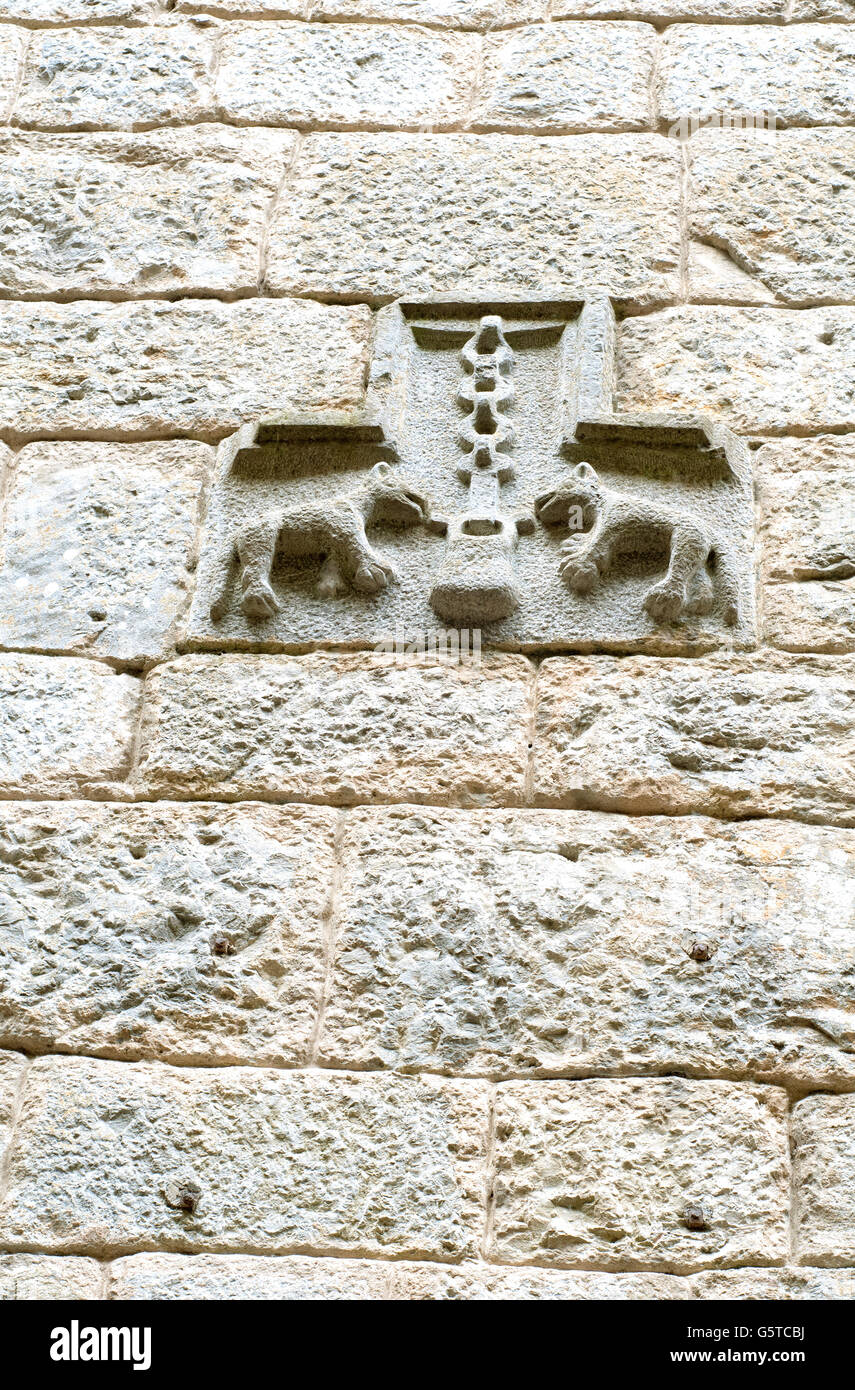Stemma in pietra della nel Santuario di Loyola. Azpeitia. Paese basco. Spagna. Foto Stock