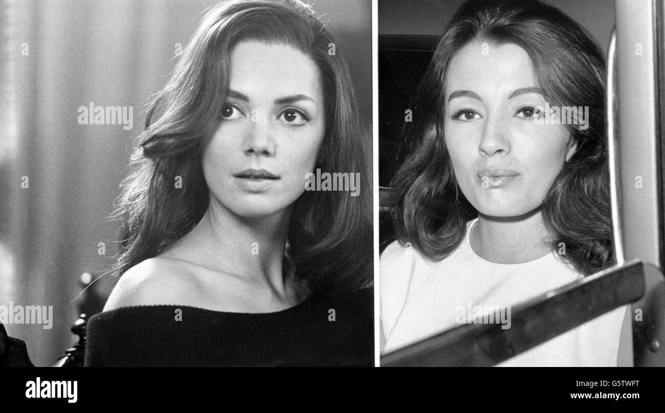 Un'immagine composita che mostra l'attrice Joanna Whalley-Kilmer (a sinistra) raffigurante il modello Christine Keeler (a destra) nello scandalo del film, sul controverso profumo Affair del 1963. Foto Stock