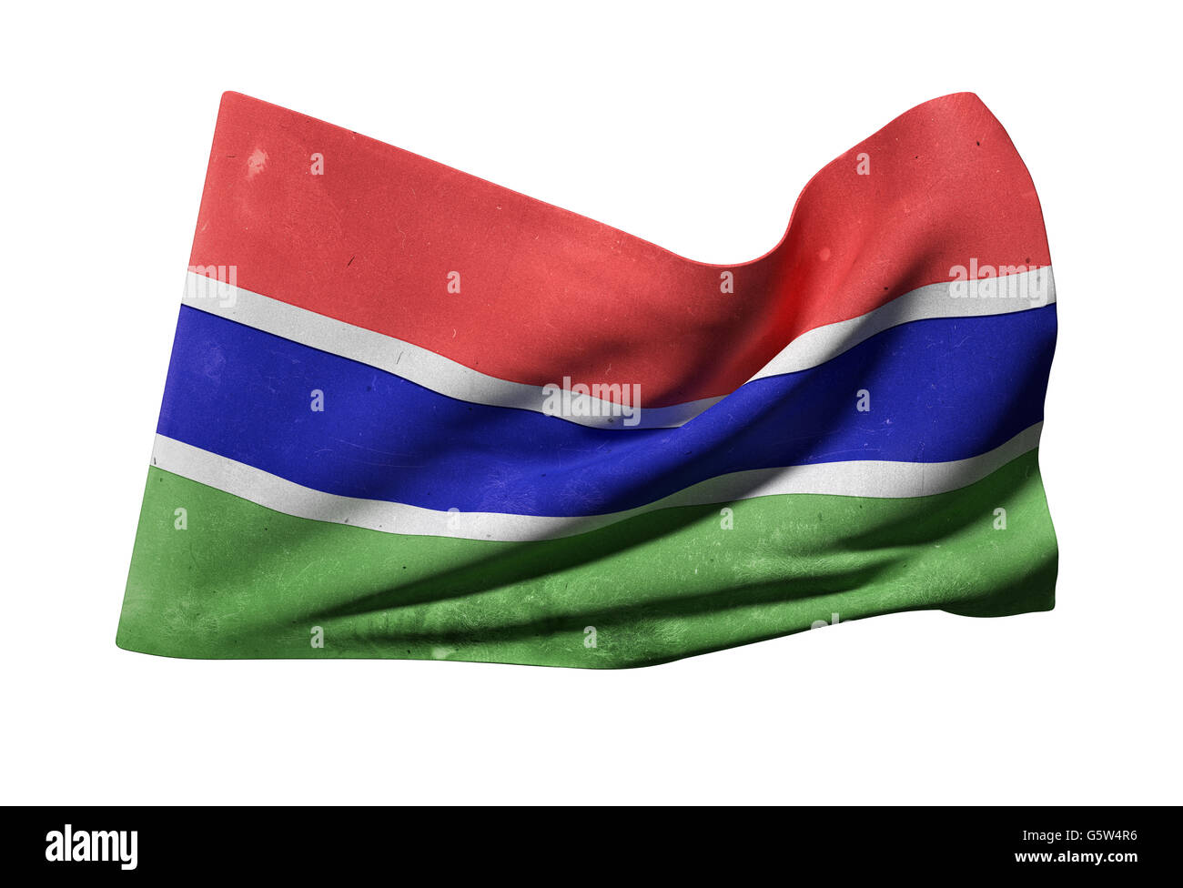 3D rendering di Gambia bandiera sventola su sfondo bianco Foto Stock