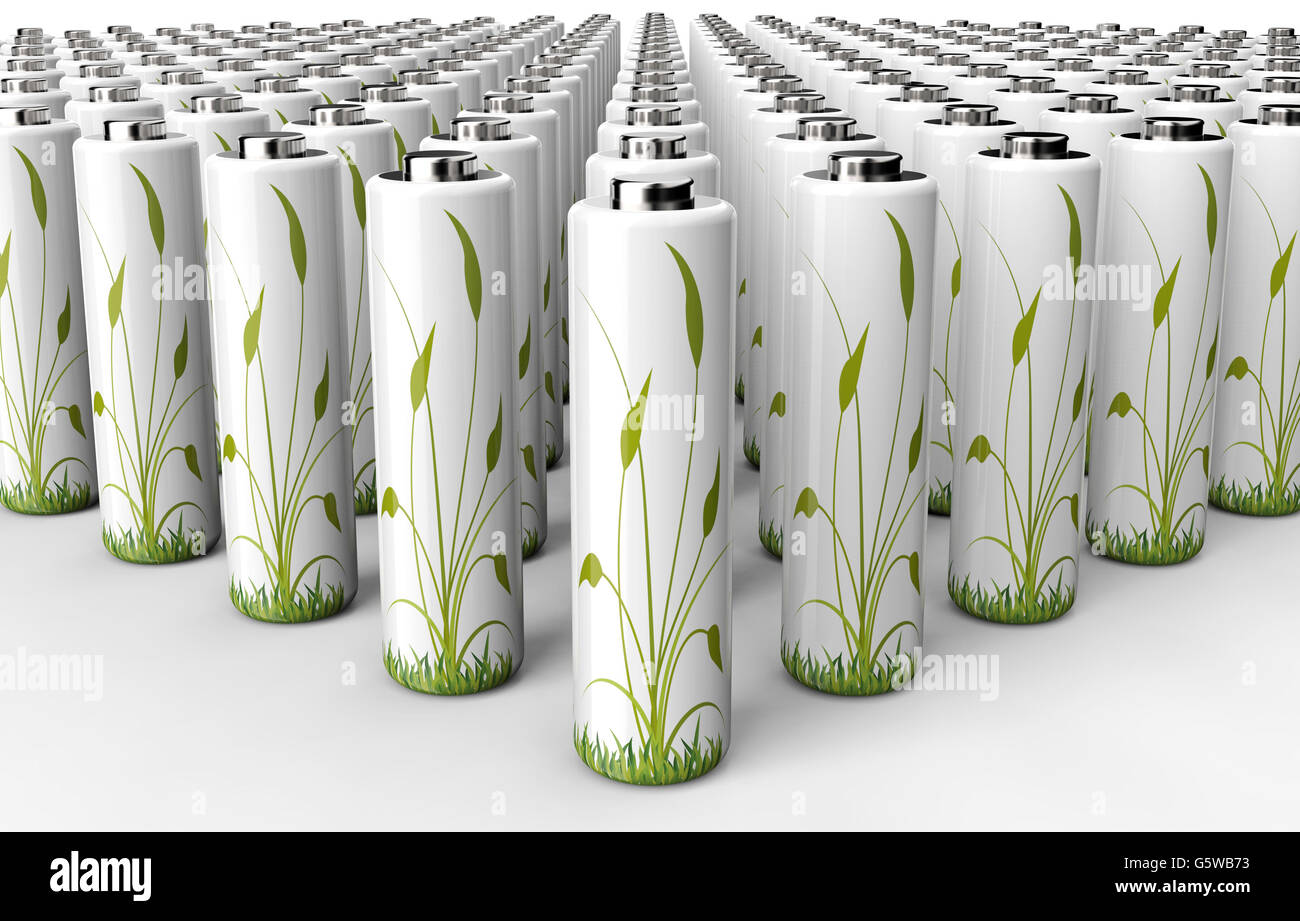 Energia verde concetto batteria con impianto su di esso, 3d illustrazione Foto Stock