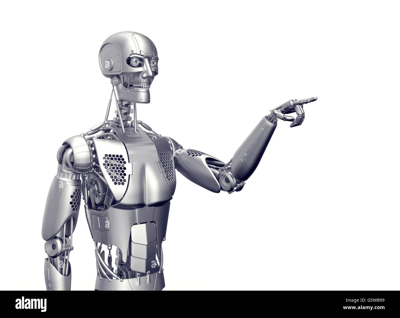 Robot umanoide isolato su bianco con percorso di clipping, 3d illustrazione Foto Stock