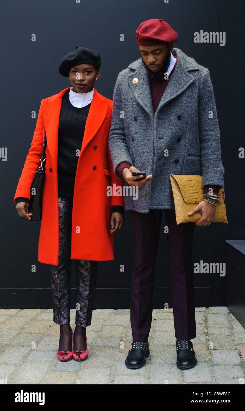 Stilista Alain Gauthier e Samantha Mandar il primo giorno della London Fashion Week, Somerset House, Londra. Foto Stock