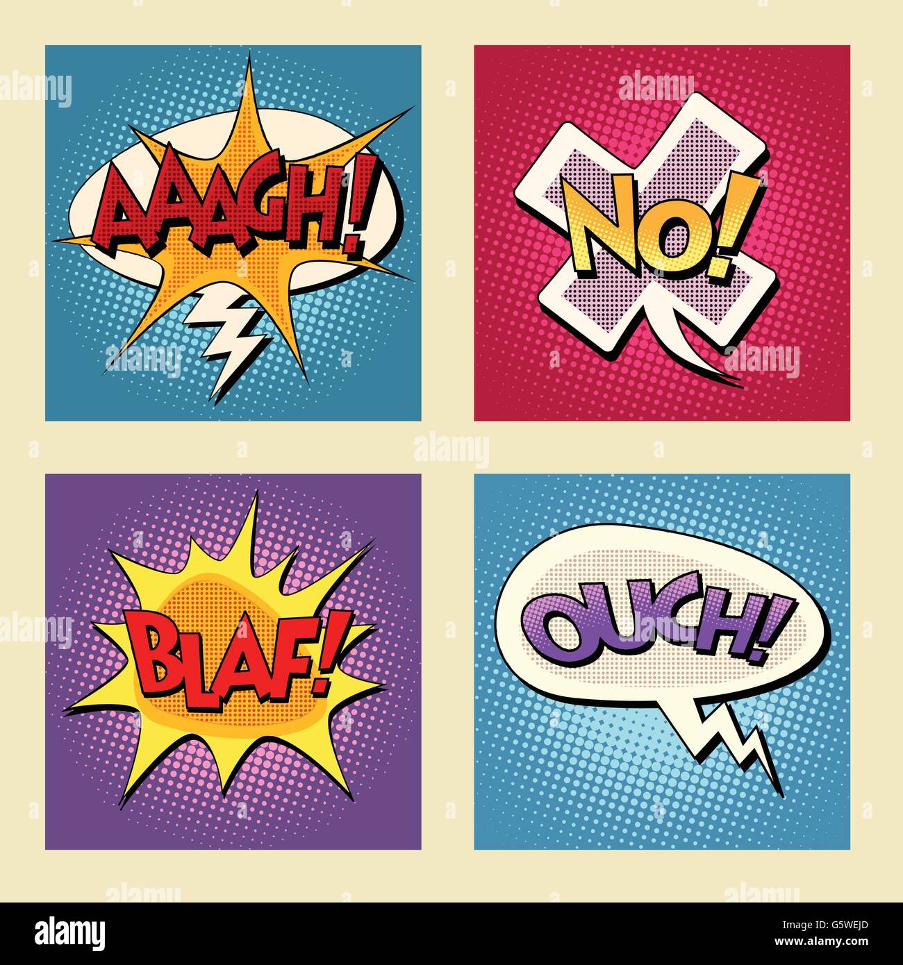 Set di retrò bolle di fumetto pop art vettore di frasi Illustrazione Vettoriale