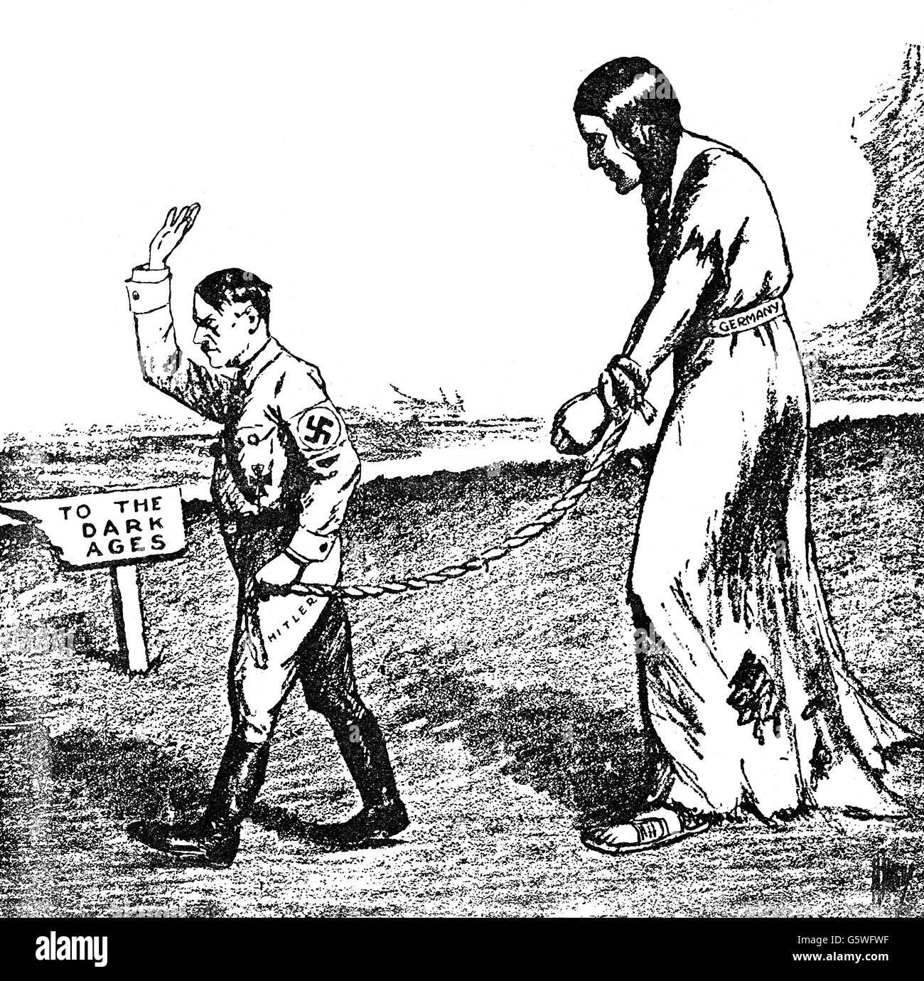 Hitler, Adolf, 20.4.1889 - 30.4.1945, politico tedesco (NSDAP), caricatura, Hitler che porta il popolo tedesco al confine del golfo, disegno, 'New York Times', 2.4.1932, Foto Stock