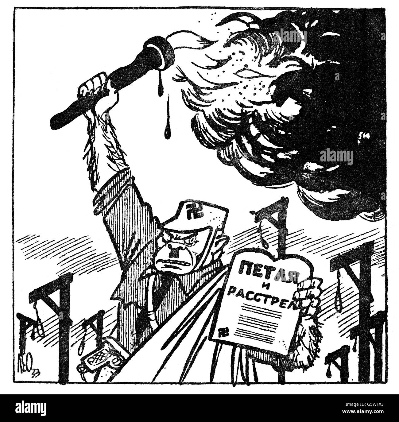 Nazismo / nazionalsocialismo, caricatura, 'Hang and Shoot!', disegno, 'Leningraadskaya Pravda', Leningrado, 4.3.1933, diritti aggiuntivi-clearences-non disponibile Foto Stock