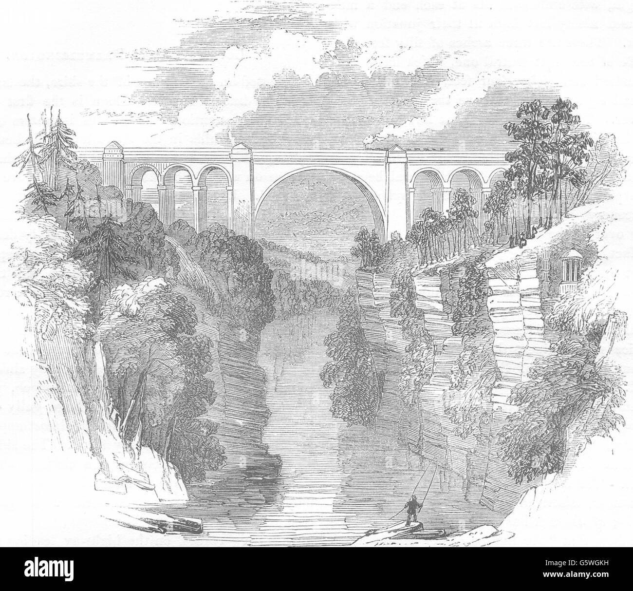 Scozia: viadotto a Ballochmyle, antica stampa 1850 Foto Stock