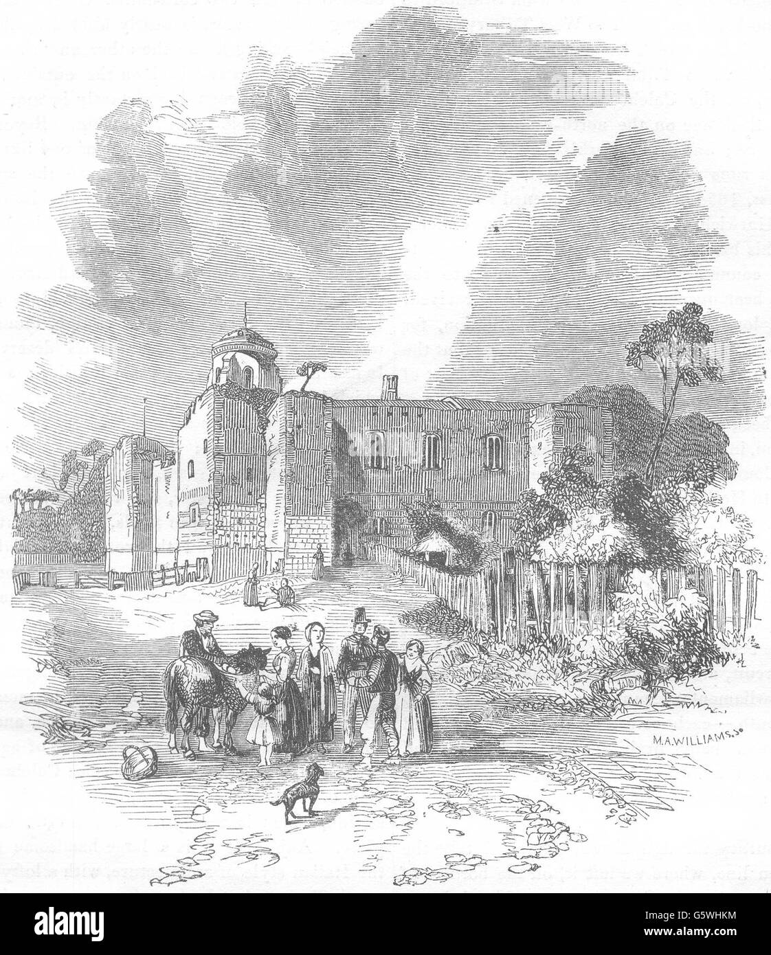 ESSEX: castello di Colchester, antica stampa 1850 Foto Stock