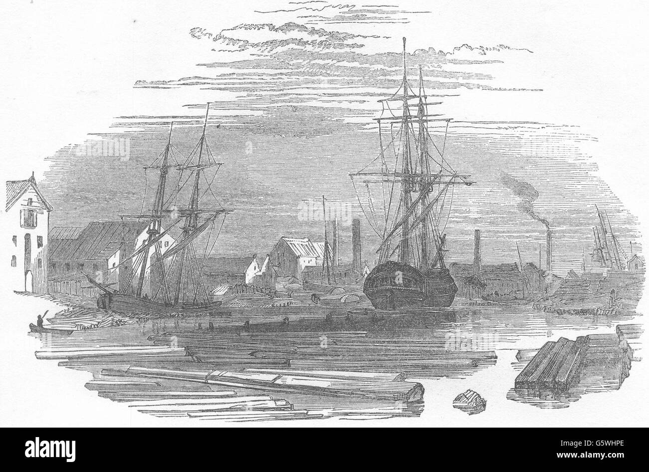LINCOLNSHIRE: Il vecchio dock, Grimsby, antica stampa 1850 Foto Stock