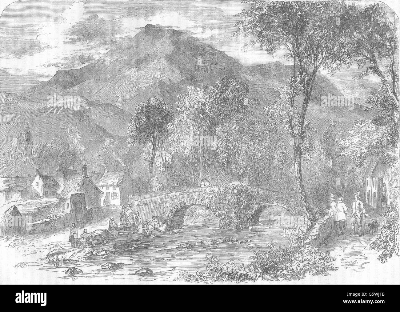 Galles: Beddgelert, antica stampa 1850 Foto Stock