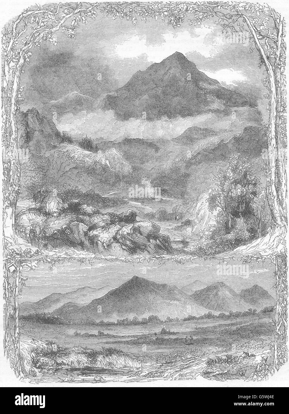 Il Galles: Snowdon gamma, da Cernioge, antica stampa 1850 Foto Stock