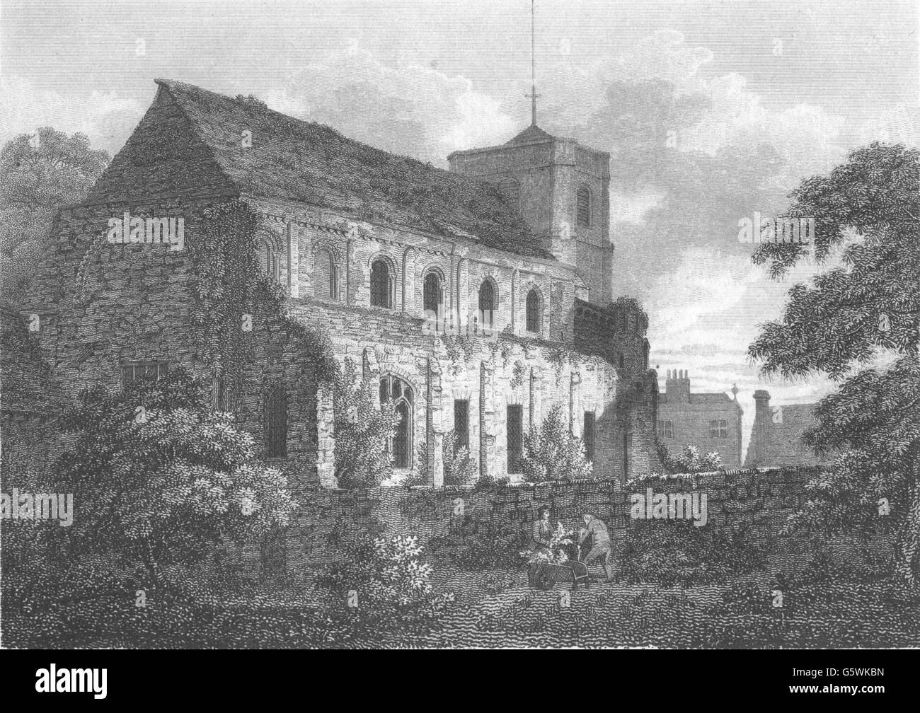 ESSEX: calcografia: N. E. Vista della Chiesa dell'abbazia di Waltham (Greig), antica stampa 1819 Foto Stock