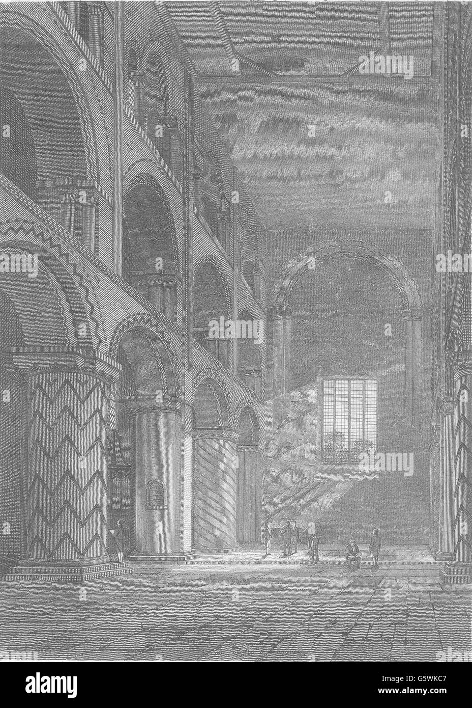 ESSEX: calcografia: Interiore della chiesa dell'abbazia di Waltham (Greig), antica stampa 1819 Foto Stock