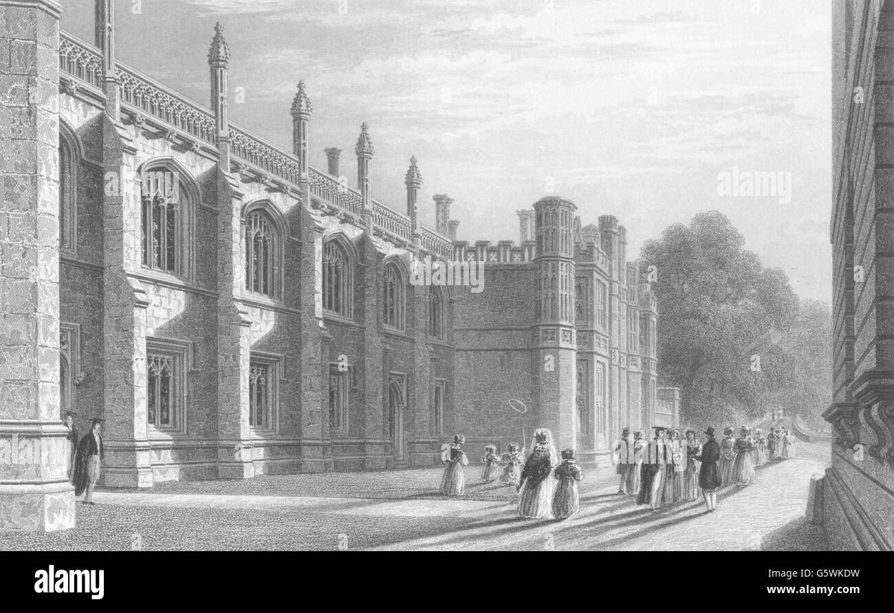 CAMBRIDGE: King's College Library. Molte figure eleganti. (Le Keux), c1842 Foto Stock