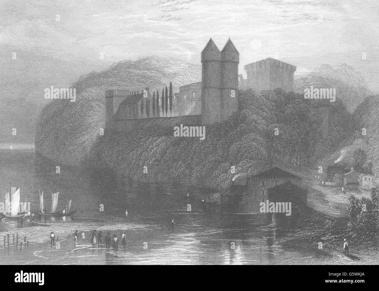 Senna Marittima-: Tancarville. JMW Turner, antica stampa 1857 Foto Stock