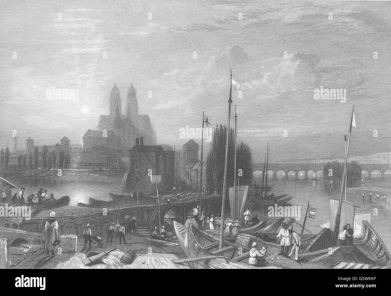 Francia: Canal vicino a Tours. JMW Turner, antica stampa 1857 Foto Stock