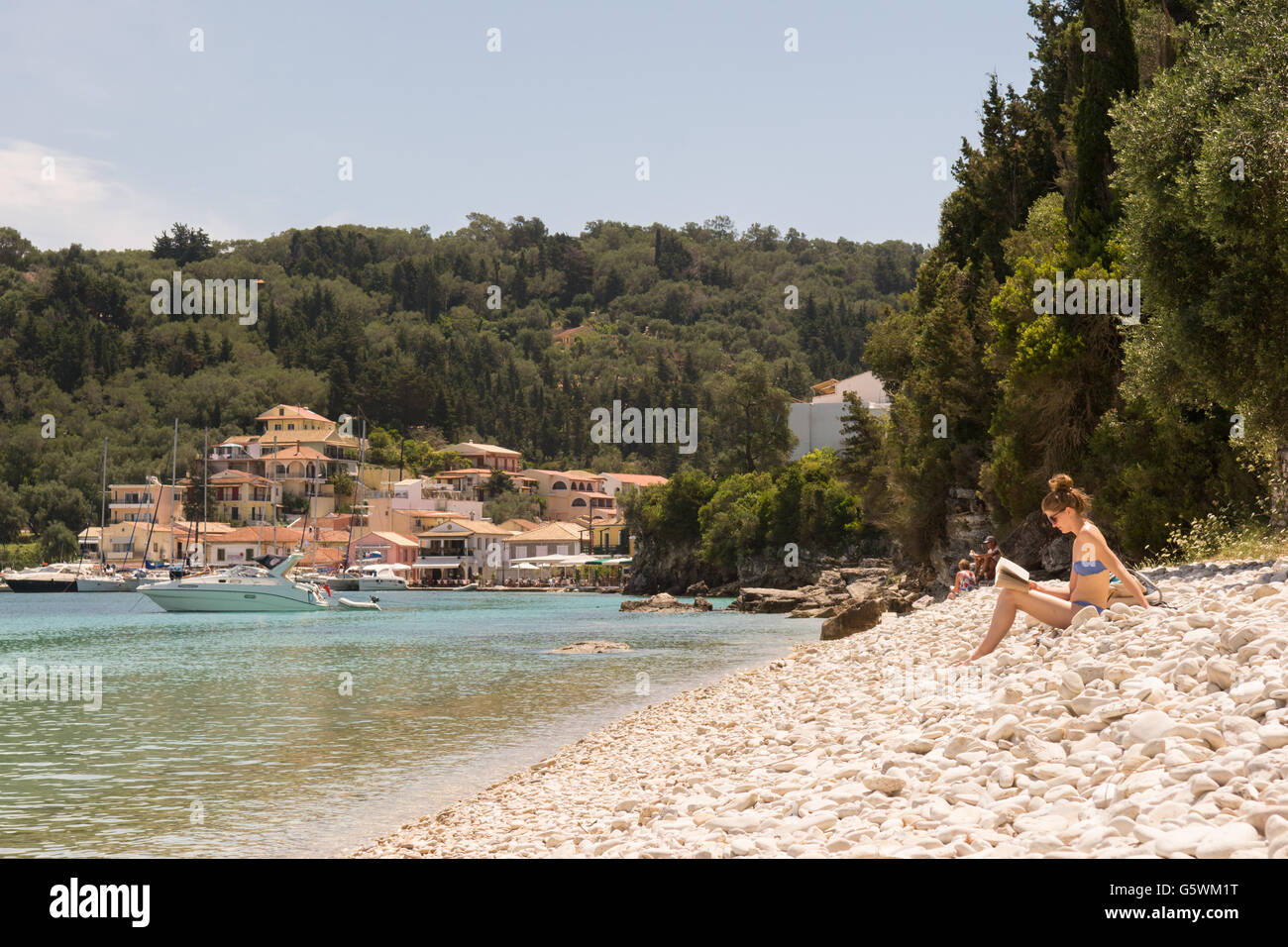 Harami beach, Lakka, Paxos, Grecia Foto Stock