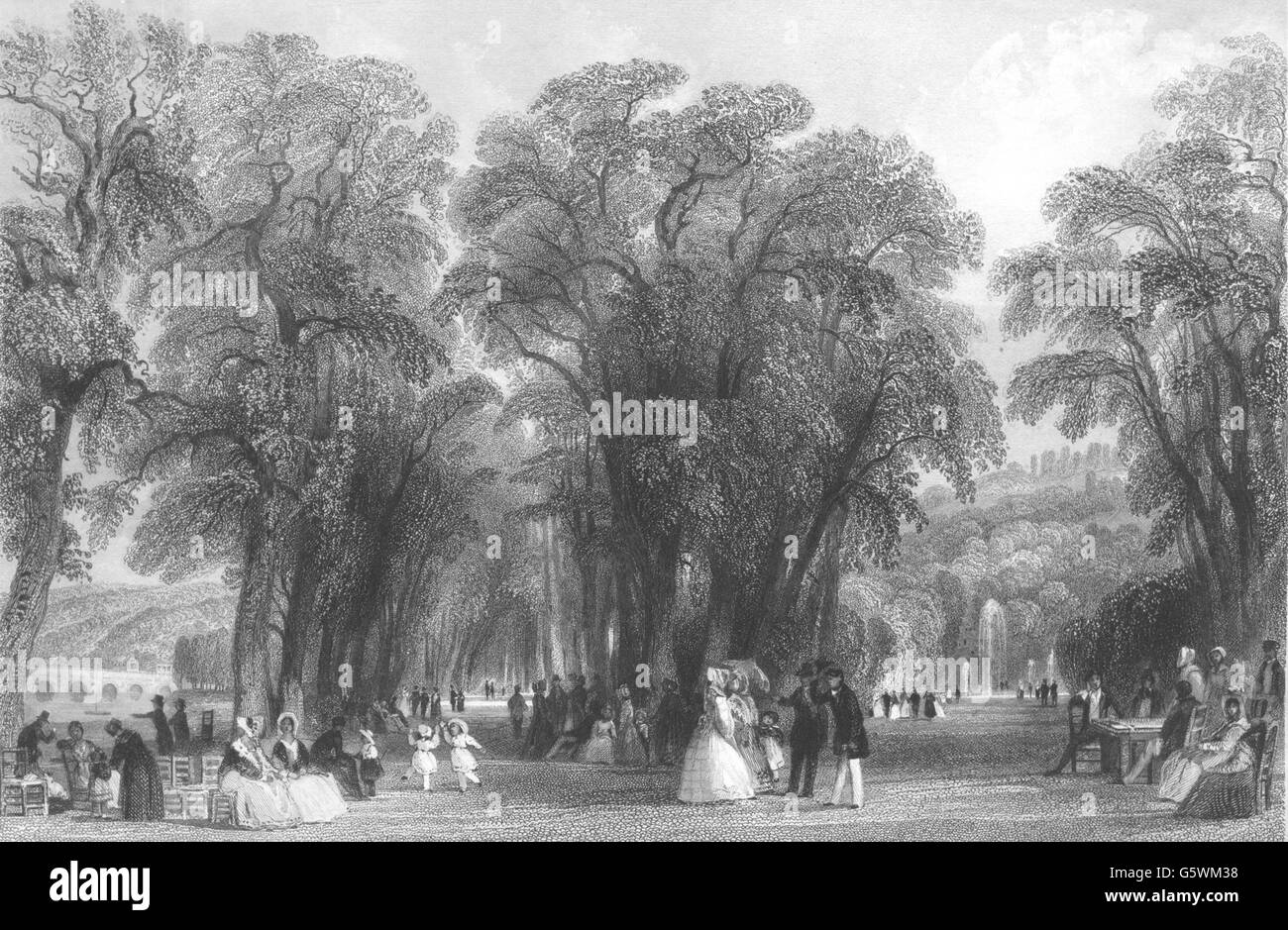 HAUTS-DE-SEINE: Il parco di St. Cloud. Allom, antica stampa 1845 Foto Stock