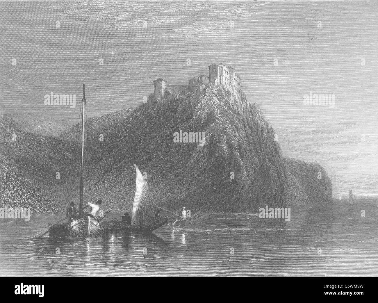 LOIRE-ATLANTIQUE: Château de Clermont. Clairmont. Barche di montagna, stampa 1857 Foto Stock