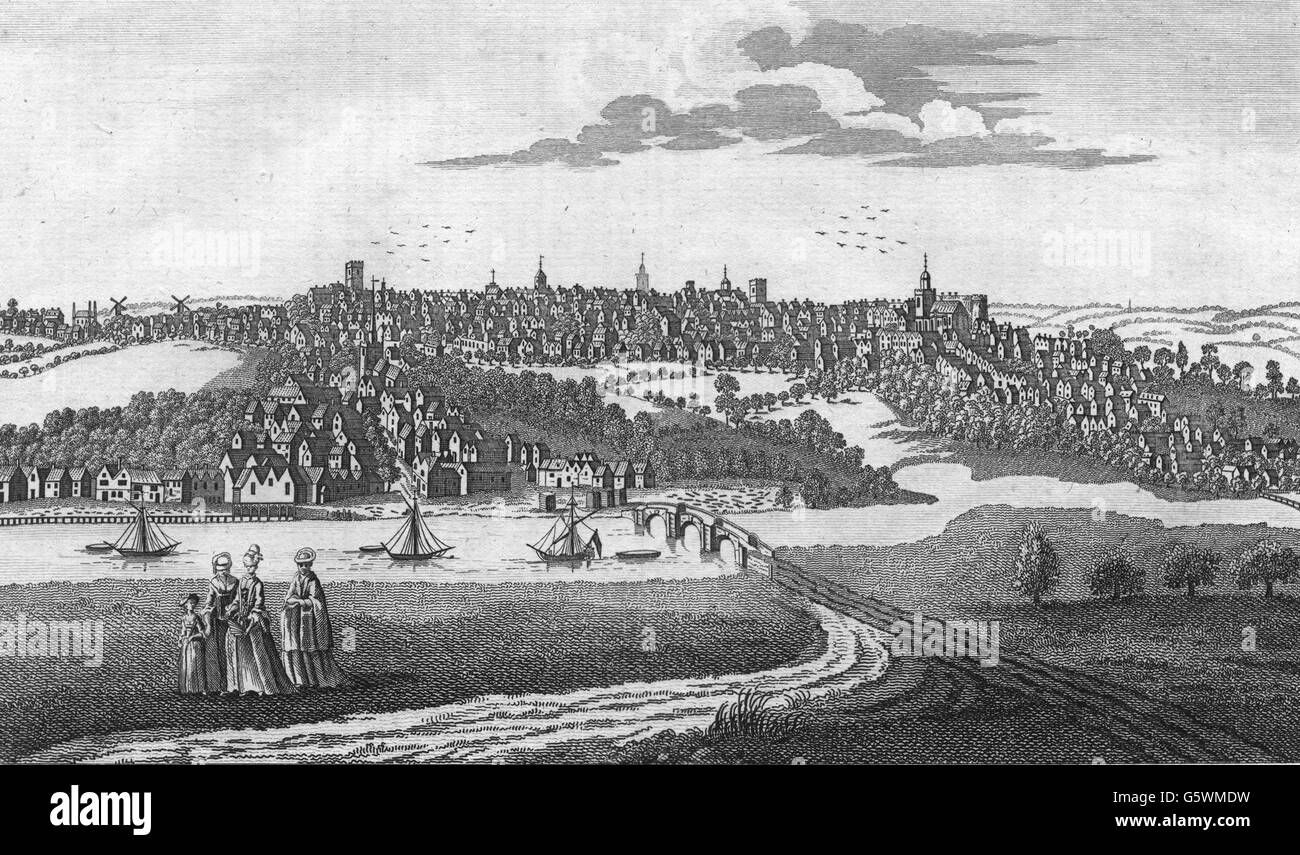 COLCHESTER: vista prospettica di Colchester, nella contea di Essex, stampa 1771 Foto Stock