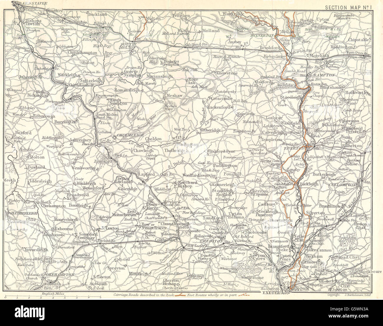MID DEVON: Exeter Dulverton Barnstaple Crediton. WARD LOCK, 1897 Mappa antichi Foto Stock