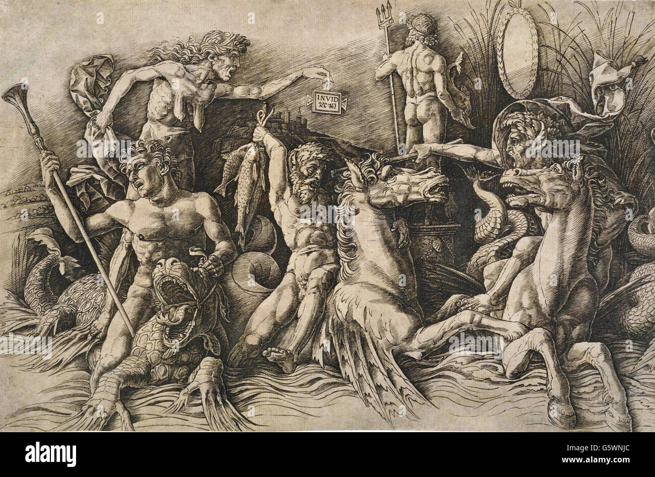 Andrea Mantegna - La battaglia del mare dèi (metà sinistra) - Foto Stock