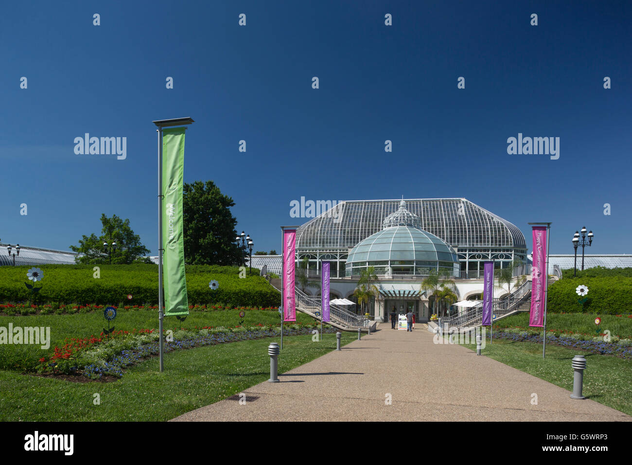 Centro di accoglienza PHIPPS CONSERVATORIO (©Signore & BURNHAM 1893) GIARDINO BOTANICO PITTSBURGH PENNSYLVANIA USA Foto Stock