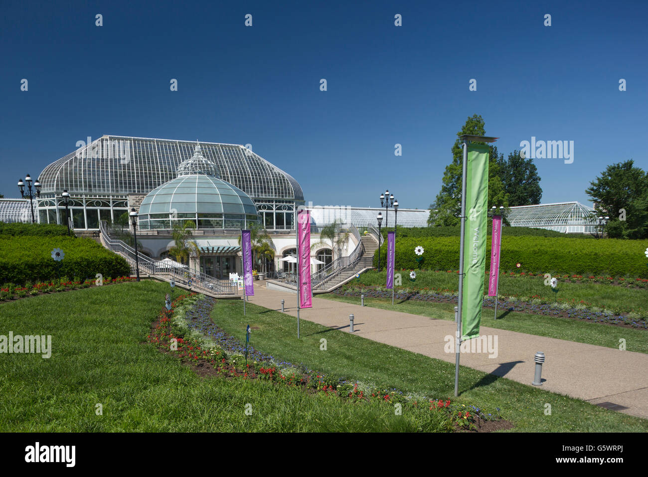 Centro di accoglienza PHIPPS CONSERVATORIO (©Signore & BURNHAM 1893) GIARDINO BOTANICO PITTSBURGH PENNSYLVANIA USA Foto Stock