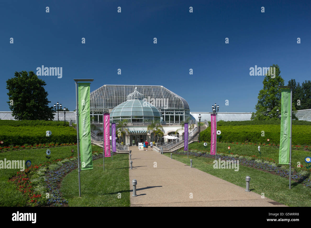 Centro di accoglienza PHIPPS CONSERVATORIO (©Signore & BURNHAM 1893) GIARDINO BOTANICO PITTSBURGH PENNSYLVANIA USA Foto Stock