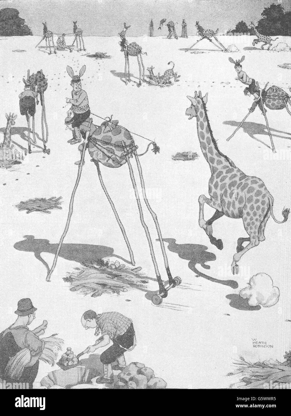 HEATH ROBINSON: Decoying giraffa sulle pianure di Timbuctu. Piccolo, 1935 Foto Stock