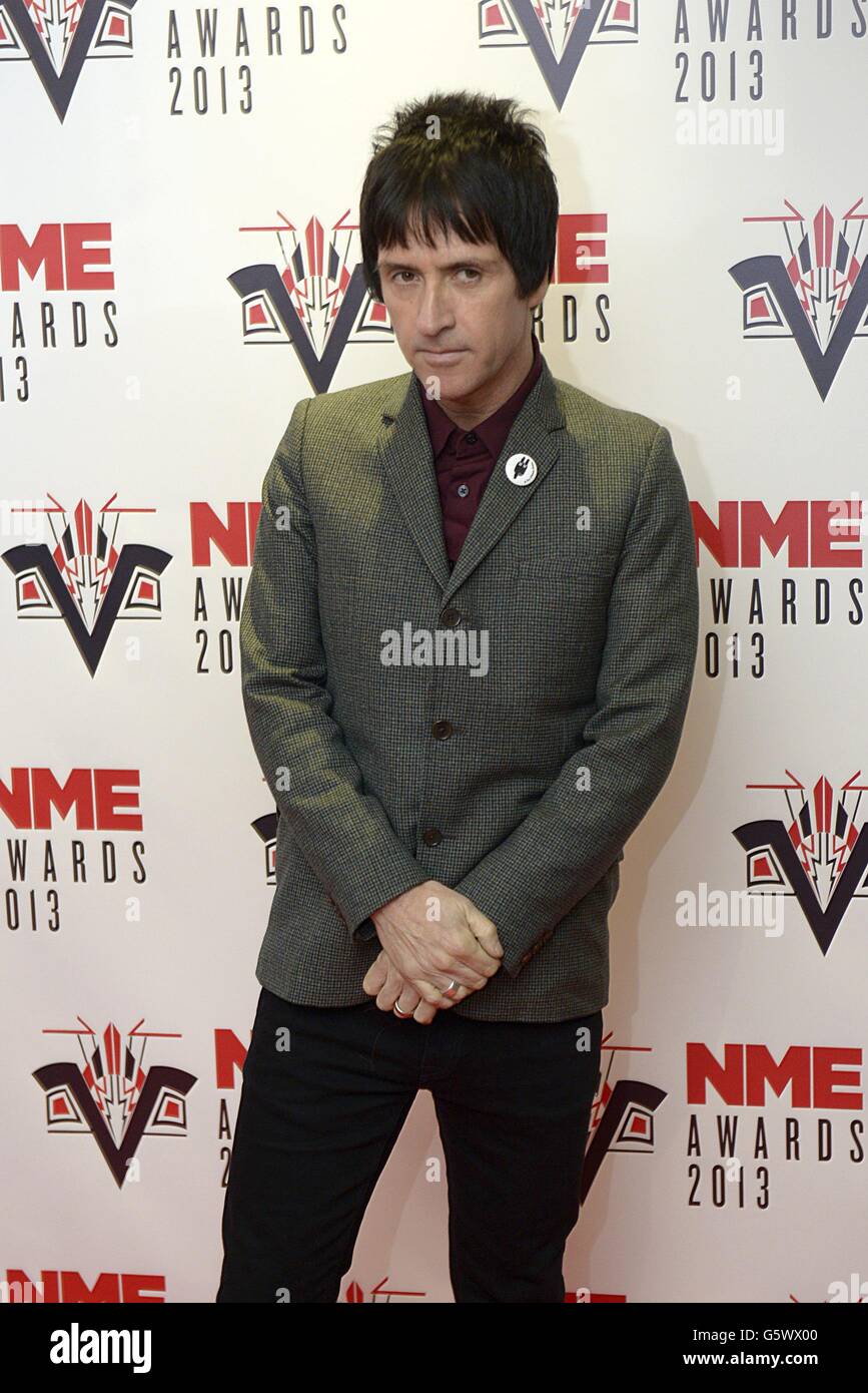 Johnny Marr in arrivo per i NME Awards 2013, al Troxy di Londra. Foto Stock