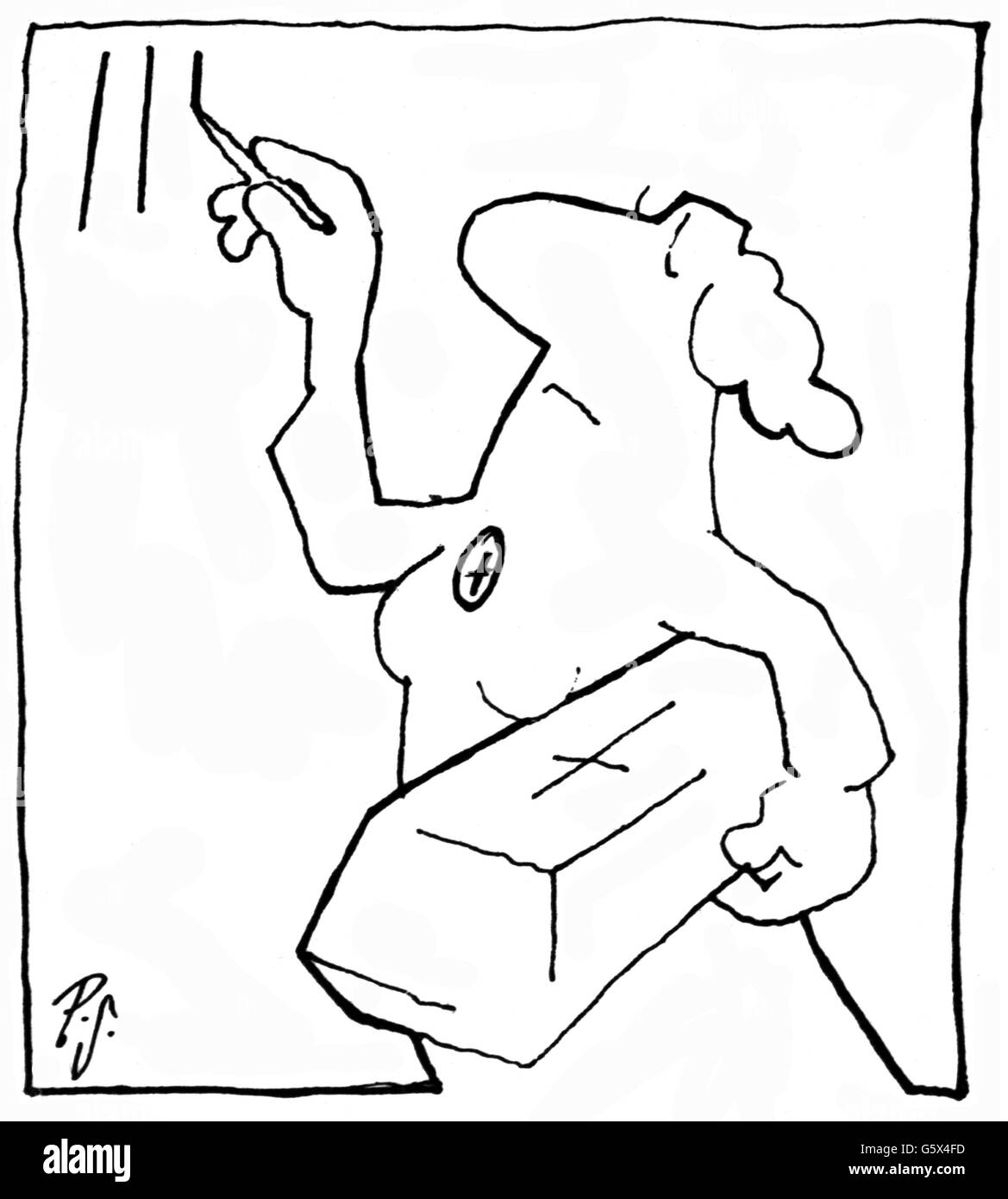 Medicina, caricatura, infermiera con bara che segna un altro morto, disegno da PS, da: 'Heilberufe', 33 ° volume, numero 10, Jena, 1981, Additional-Rights-Clearences-Not Available Foto Stock