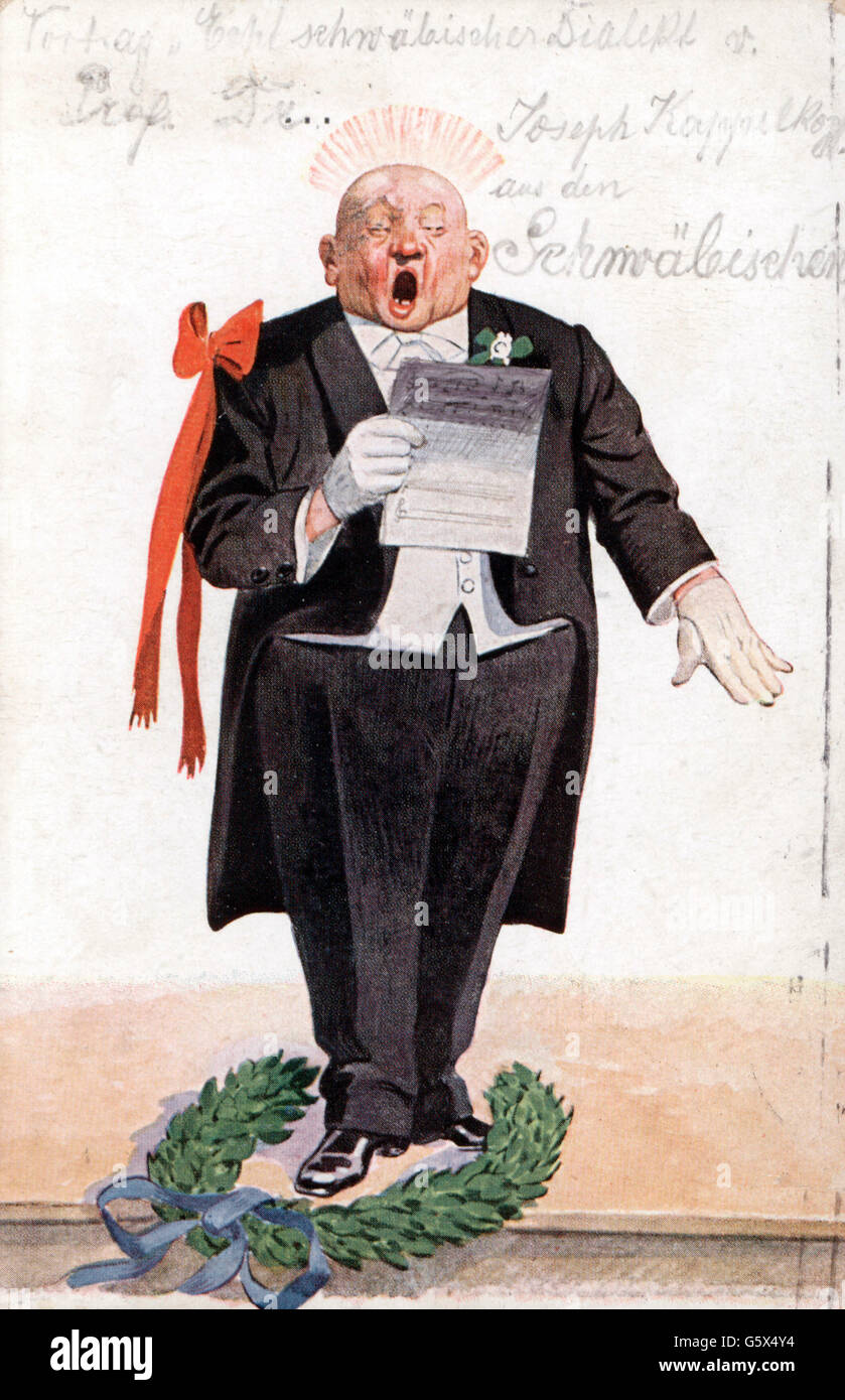 Musica, musica vocale, cantante, caricature, cartolina d'arte, circa 1912, diritti aggiuntivi-clearences-non disponibile Foto Stock