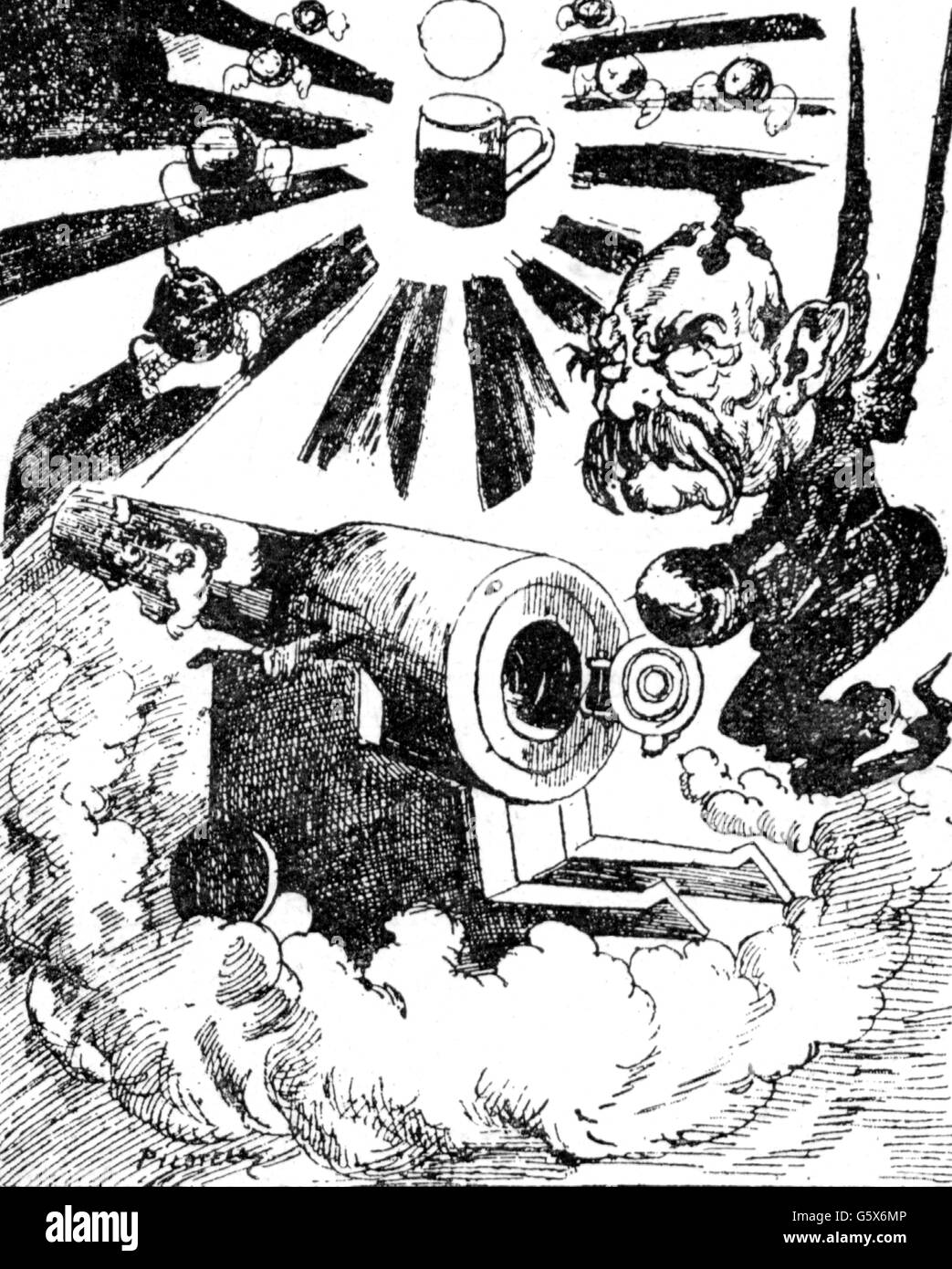 Bismarck Otto von, 1.4.1815 - 30.7.1898, uomo politico tedesco, caricatura, 'il tedesco Dio', francese disegno, 1871, artista del diritto d'autore non deve essere cancellata Foto Stock