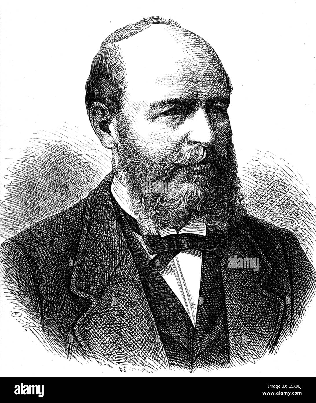 Eulenburg, Botho Wendt Conte zu, 31.7.1831 - 5.11.1912, uomo politico prussiano, Primo Ministro della Prussia 22.3.1892 - 26.10.1894, ritratto, incisione su legno dopo il disegno da Adolf Neumann, seconda metà del XIX secolo, l'artista del diritto d'autore non deve essere cancellata Foto Stock