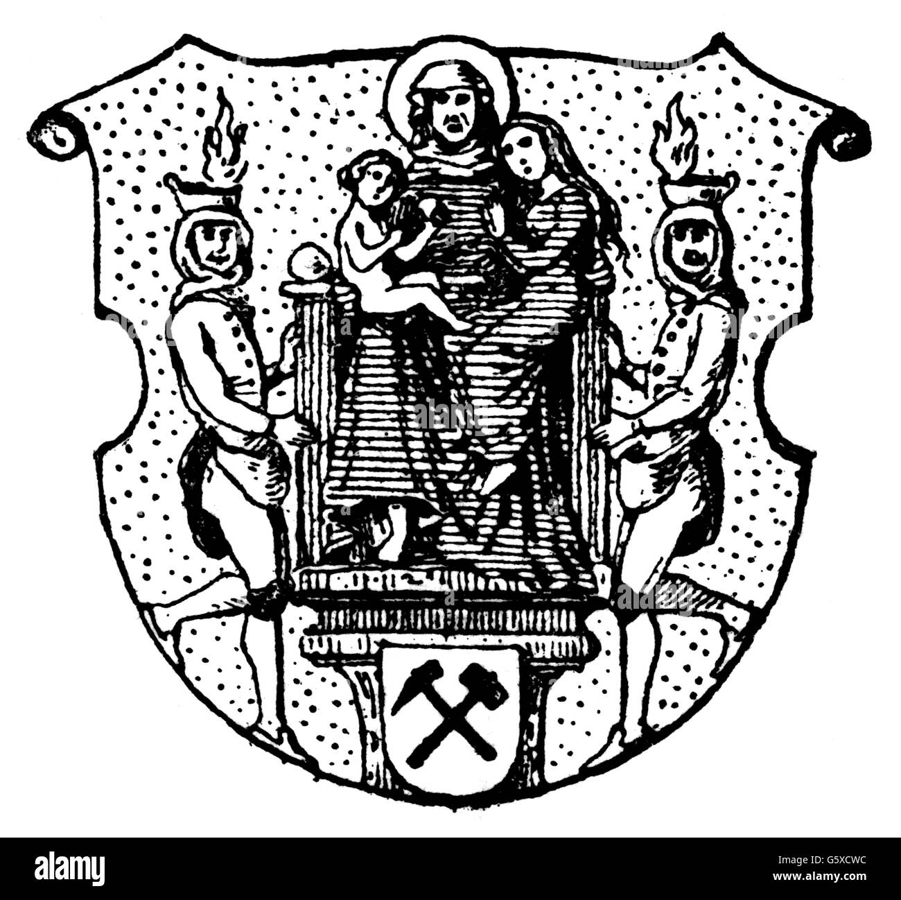 Eraldica, stemma, Germania, armamenti urbani, Annaberg, incisione in legno, 1892, diritti-aggiuntivi-non-disponibili Foto Stock