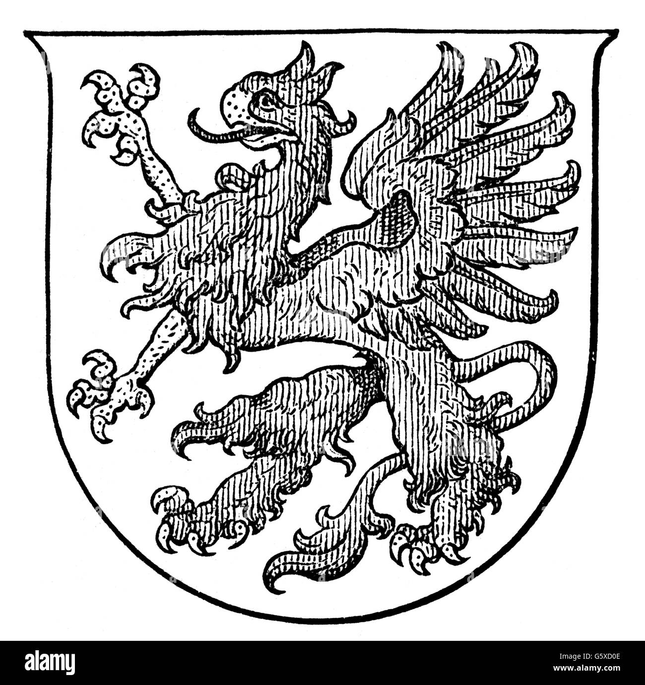 Eraldica, stemma, Germania / Polonia, provincia prussiana Pomerania, incisione in legno, 1893, diritti-aggiuntivi-non-disponibili Foto Stock