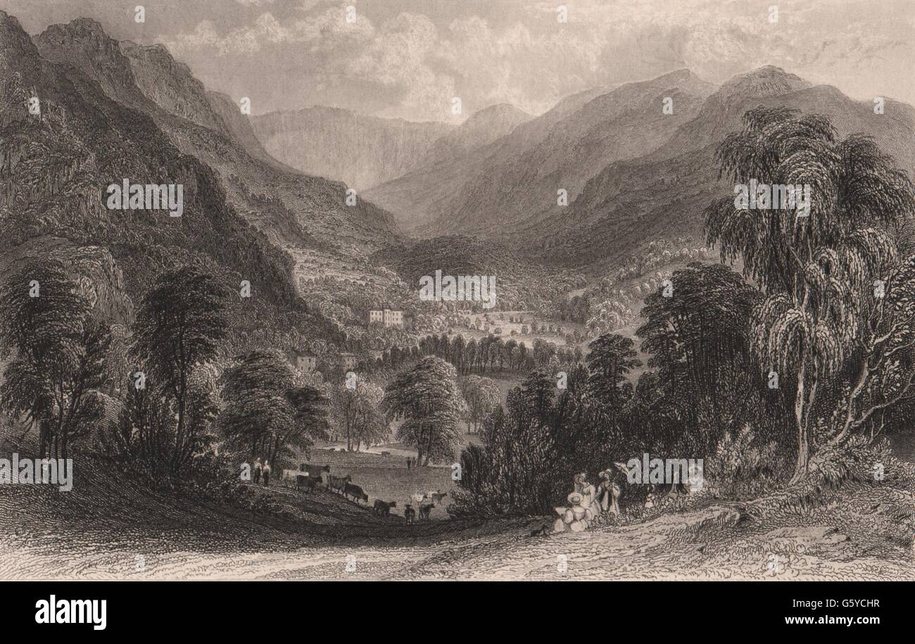 LAKE DISTRICT: Rydal Hall dal fox come, Westmoreland. Cumbria, antica stampa 1839 Foto Stock