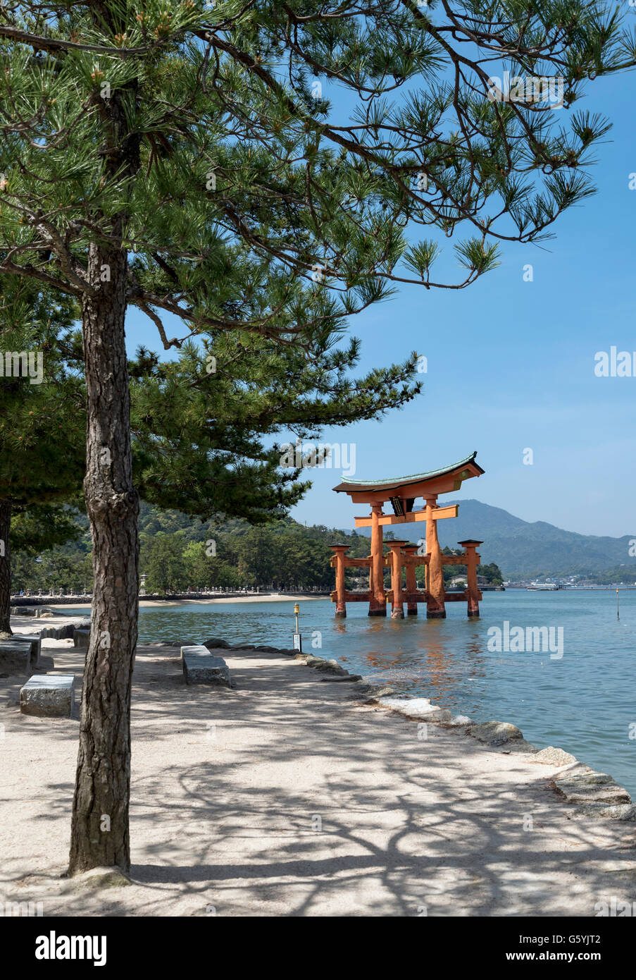 Torii (Gate) del santuario di Itsukushima, Miyajima, Giappone Foto Stock