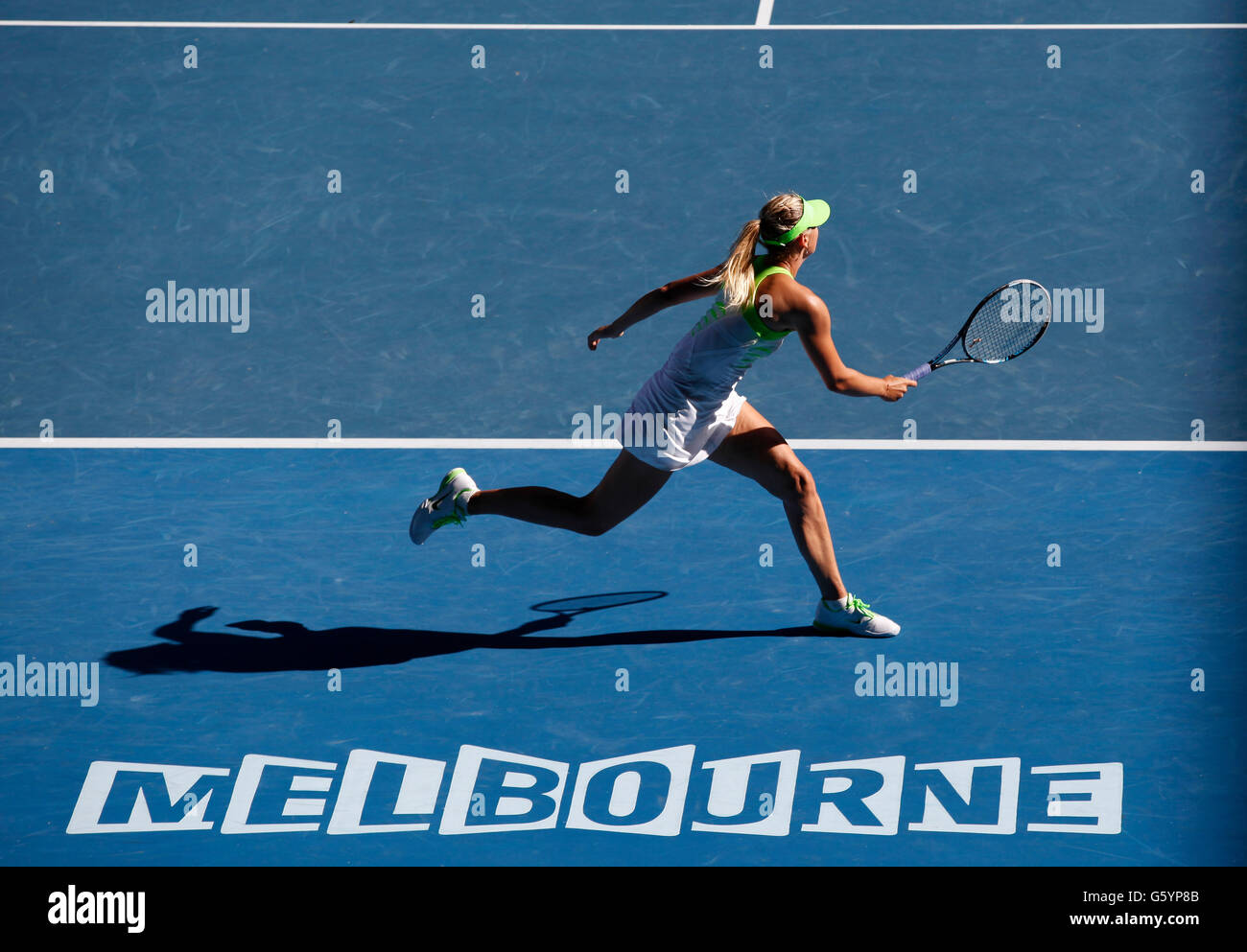 Maria Sharapova, RUS, e la sua ombra con il logo di Melbourne, Australian Open 2012, ITF Torneo di tennis del Grand Slam Foto Stock