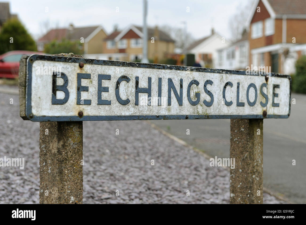 Vista generale di Beeching Close a Countesthorpe, che prende il nome da Richard Beeching, che ha rimodellato la British Rail Network con i Beeching Reports. Foto Stock