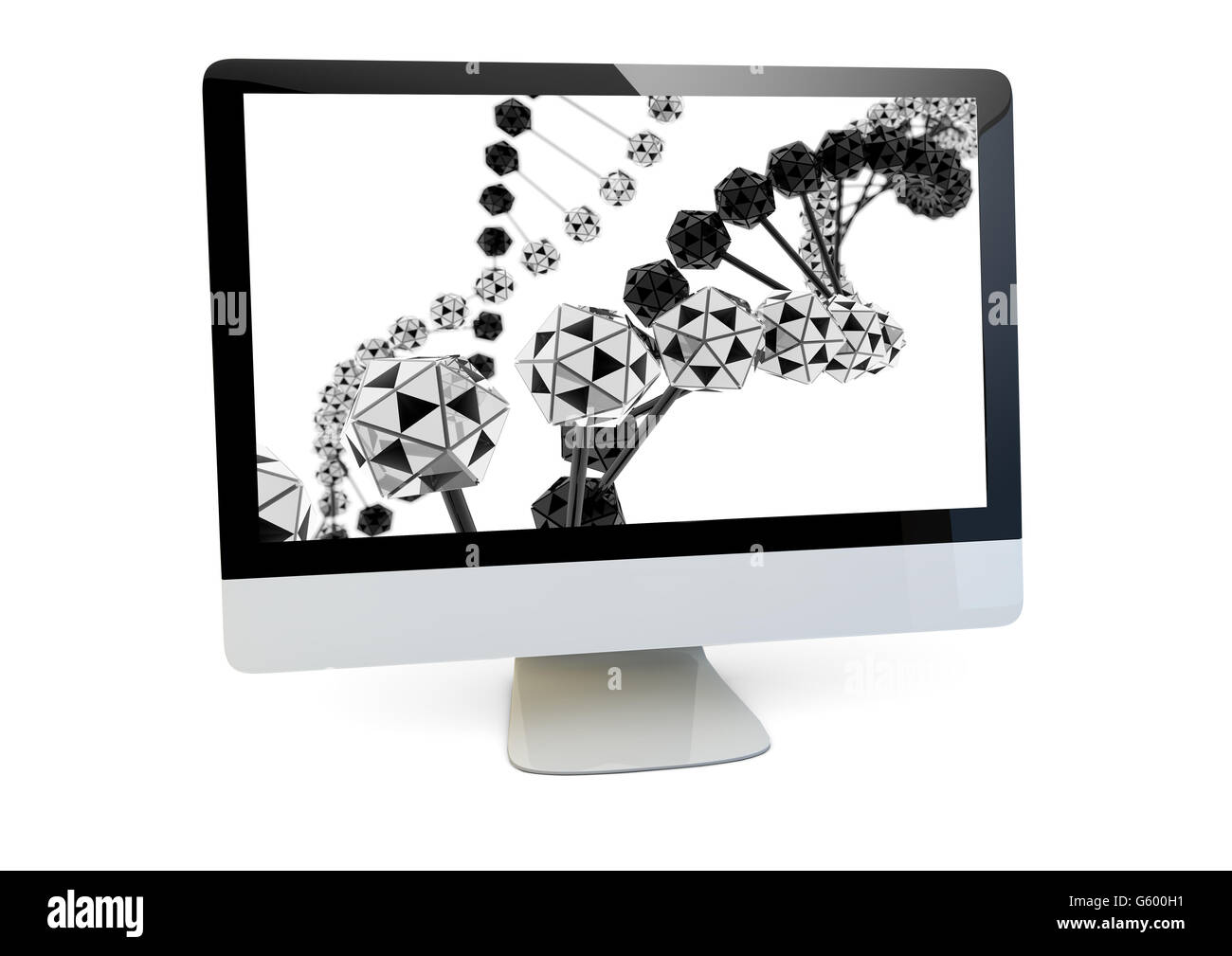 Il concetto di scienza: eseguire il rendering di un computer con catene di DNA sullo schermo isolato. 3d generati Foto Stock