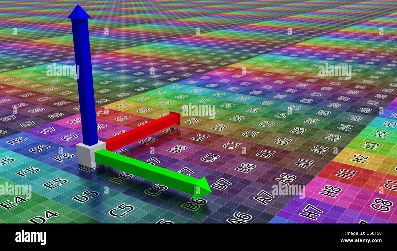 3d asse di coordinate sfondo, illustrazione del concetto di tecnologia Foto Stock