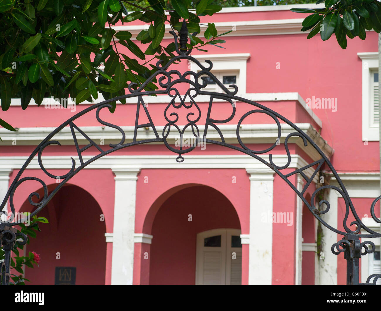 Segno di fronte alla Casa Rosa, Viejo San Juan, Puerto Rico. Foto Stock