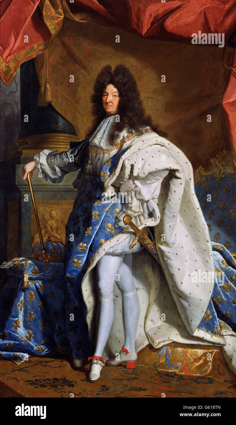 Pittura di Luigi XIV Ritratto di Re Luigi XIV di Francia (1638-1715), dopo Hyacinthe Rigaud, 1701, olio su tela Foto Stock
