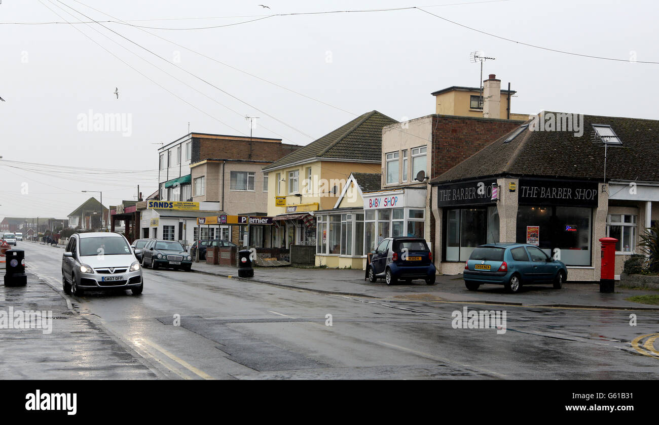 Vista generale i negozi nel centro di Jaywick, Essex. La città è stata recentemente descritta come la città più povera in Inghilterra e Galles. Foto Stock