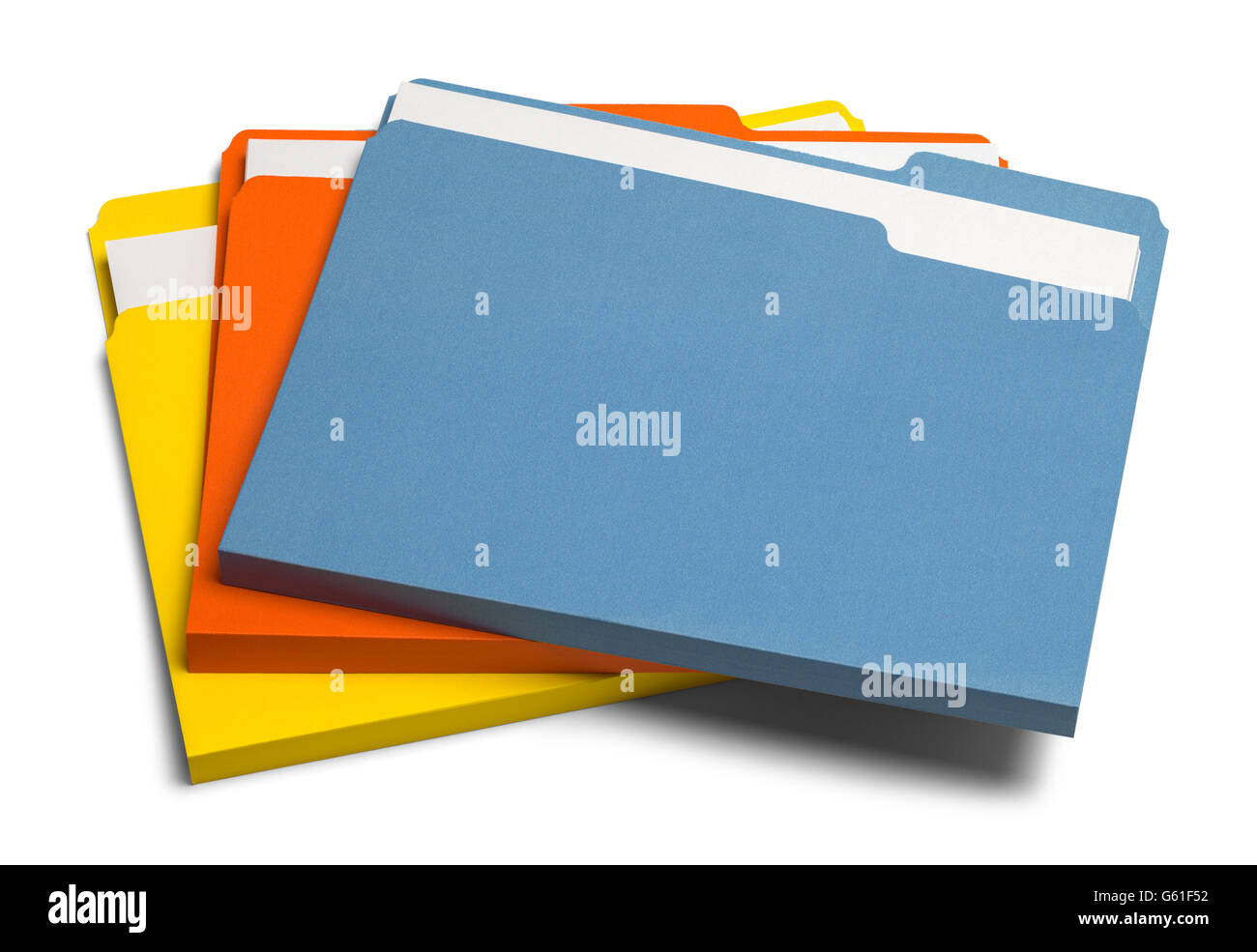 Pila di tre file colorate isolati su sfondo bianco. Foto Stock